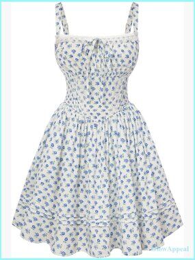 Floral Corset Mini Sundress with Pockets Graduation Dress